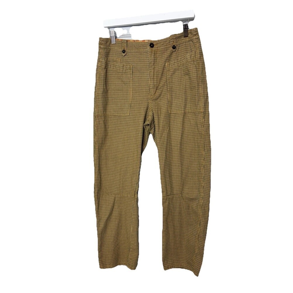 SUNDANCE Women's Sz 10 Plaid Pants Mustard Spice Plaid Pockets Straight Crop 27”